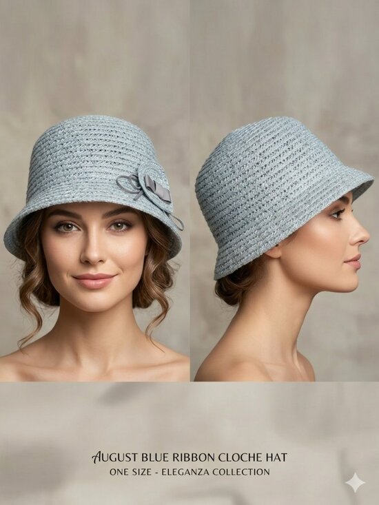 August Hats Accessories - NEW August Accessories Blue Textured Knit Cloche Hat with Ribbon Detail One Size